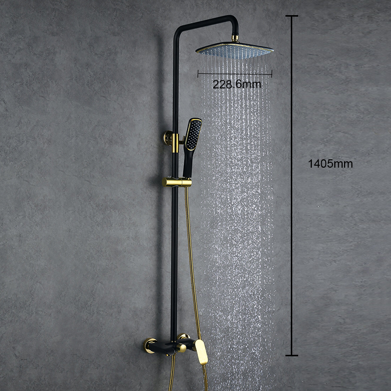 Style Européen moderne  en cuivre Ensemble de douche robinet mitigeur noir+d’or