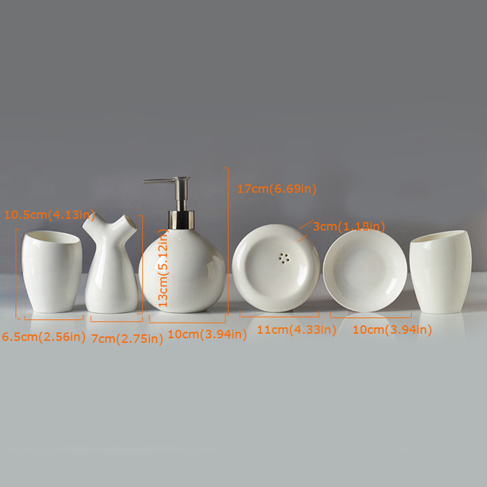 Moderne Créative Lavage Suite Os Blanc Porcelaine Bain d'ensemble 6 Pièces Accessoires de Salle de Bain