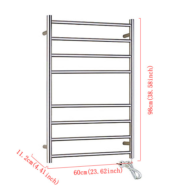 Moderne Simple Argent Dans le Mur en Acier Inoxydable Support de Porte-serviettes Chauffage Electrique 80W